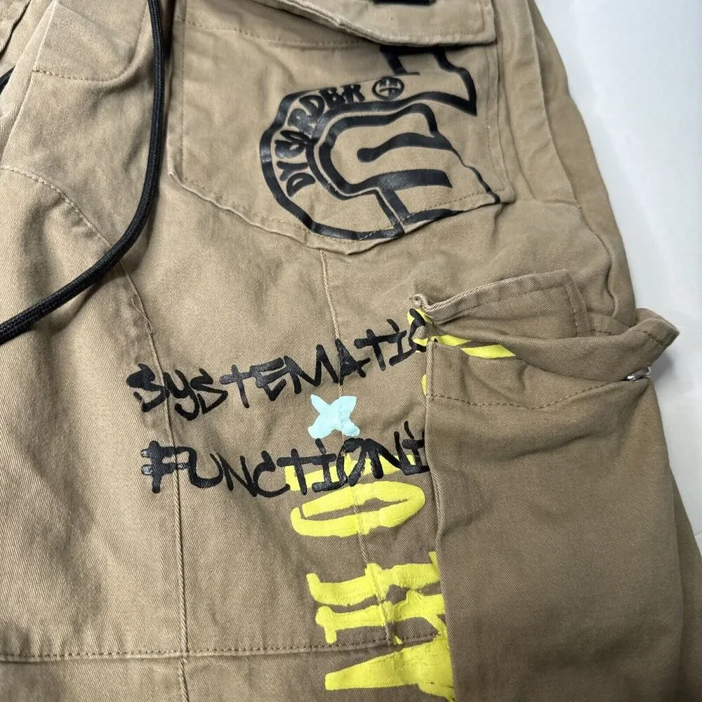 BATTLE VEST & SHORTS DYSORDER PAINTED 8 POCKETS‎ ZIP UP FRONT STRAPS BROWN!